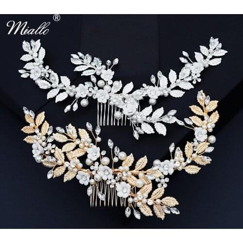 Miallo Leaf Flower Hair Comb Clips for Women Prom Pearl Bridal Wedding Hair Accessories Jewelry Ornaments Bride Headpiece Gifts