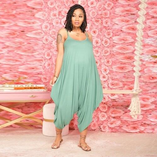 Spaghetti Strap Beachwear Pleated Loose Rompers for Women Low Neck Sleeveless Baggy Jumpsuit Casual Solid One Piece Overalls