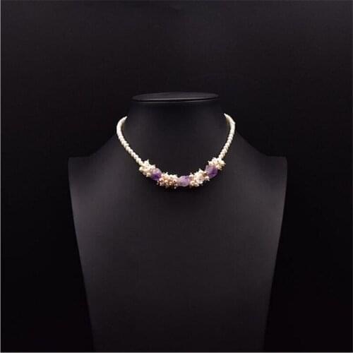 White Fresh Water Pearl Necklace Purple Crystal Stone Beads Necklaces for Women Girls Bib Choker Collar Fashion Fine Jewelry New