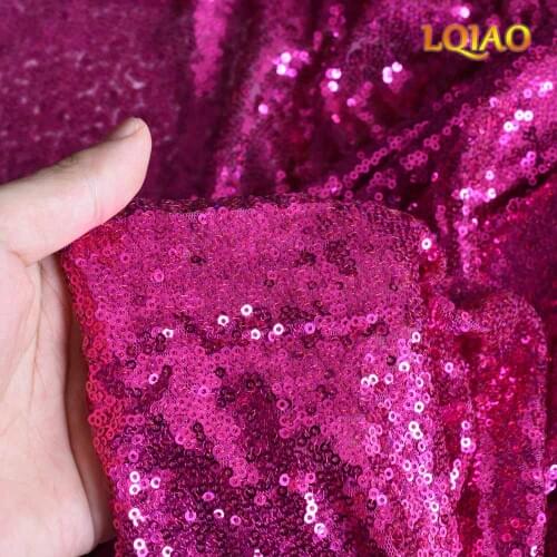 1yard Fuchsia/Neon Pink Sequin Fabric Tissus Paillette Embroidered Mesh Knit Sequin Lace Fabric for Dresses Wedding Decoration