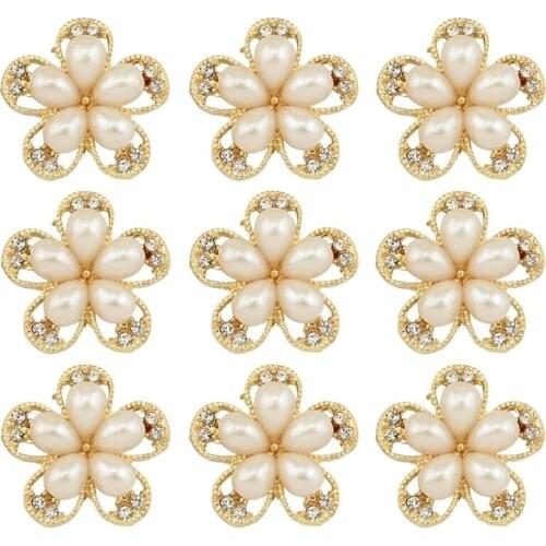 10pcs/lot 25mm Round Ivory Pearl Rhinestone Button Metal Wedding Invitations Decorate Button Hair Flower Center Scrapbooking