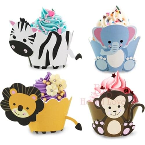 12pcs/lot Cupcake Wrappers Cute Cartoon Animals Edge Cake Surrounding Edge Baby Shower Birthday Party Decoration