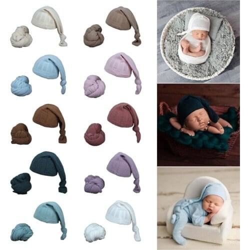 2 Pcs Baby Receiving Blanket+Beanie Cap Set Infants Sleeping Swaddle Wrap Turban Hat Newborn Photography Props Accessories 69HE