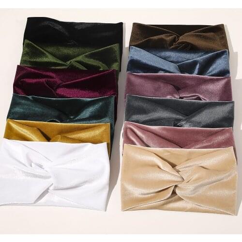 2021 Fashion Solid Color Gold Velvet Cross Stretch Fabric Women Girl Headband Headpiece Turban Bandage Hair Accessories Headwear