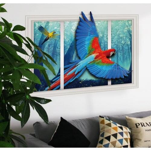 Stickers Parrot 3D Stereo Wall Sticker Room Decoration Warm Blue Printing Cartoon Wallpaper PVC Environmental Kids Room Sticker