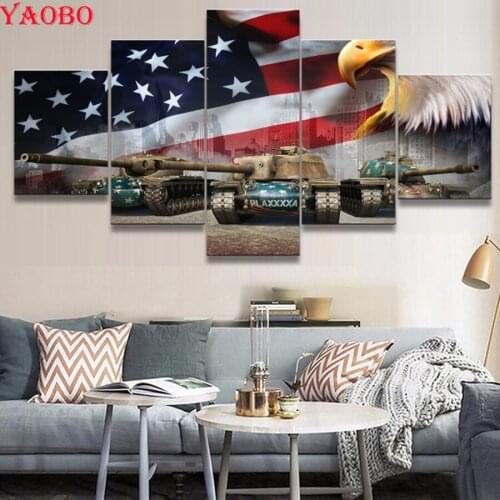 5 Pcs 5D Diy Diamond painting Animal Eagle full square round drill mosaic diamond embroidery Abstract American Flag Tank Picture