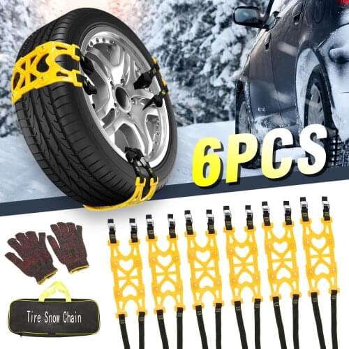 6pcs Winter Car Tire Snow Chains Adjustable Anti-skid Tire Snow Chains Wheel TPU Chains For Truck Car SUV 185-255mm With Gloves