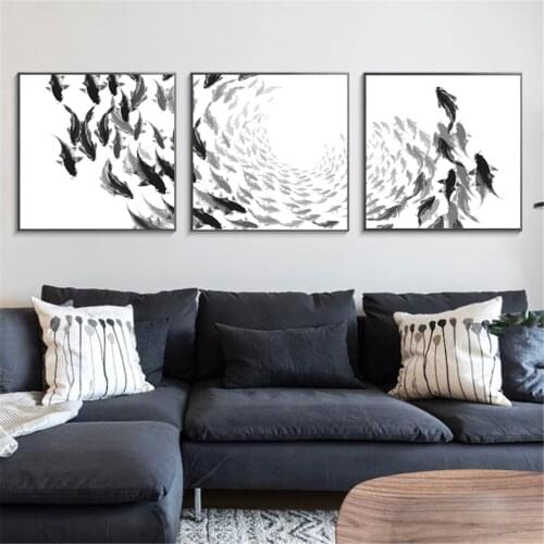 Abstract Fish Group Paddling Poster Canvas Print Painting Wall Art Living Room Home Decoration