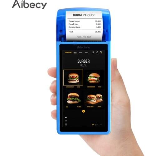 Aibecy Handheld POS Receipt Printer Android 7.0 PDA Terminal 1D/2D/QR Barcode Scanner 3G WiFi BT Communication for Restaurant