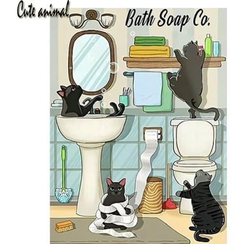 5D Diamond Painting Diy Diamond Embroidery Cat Pet Toilet Full Square Drill Cartoon Diamond Mosaic Cross Stitch Handmade Gift