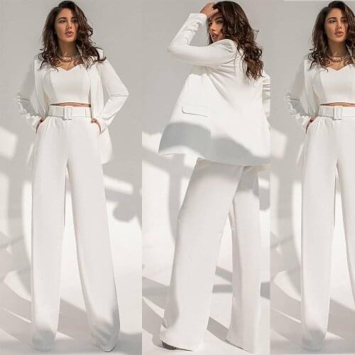 Leisure White Women Holiday Tuxedos Loose Wide Leg Mother of the Bride Pants Suits Prom Evening Guest Wedding Wear 2 Pieces