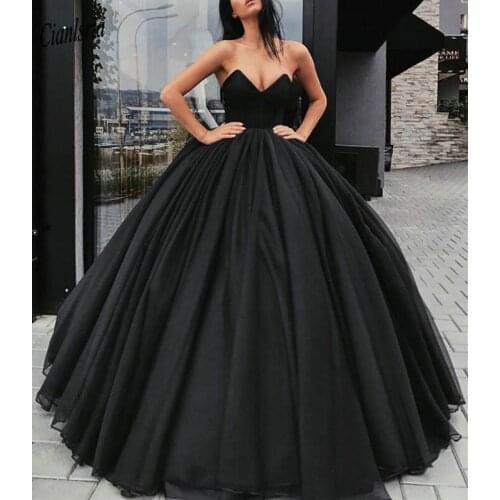 Black Elegant Strapless Organza Ball Gown Evening Dress Sleeveless Backless Long Formal Evening Party Dresses Robe De Soiree