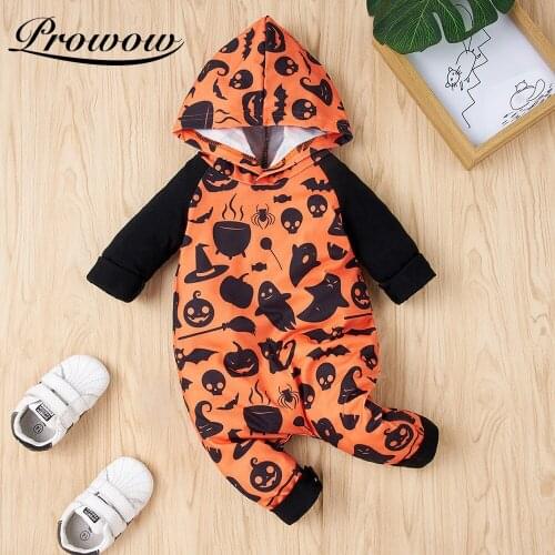 Prowow Baby Halloween Costume For Kids Boy Clothing Ghost Printing Baby Rompers Party Newborn Jumpsuits Baby Boy Hooded Clothes