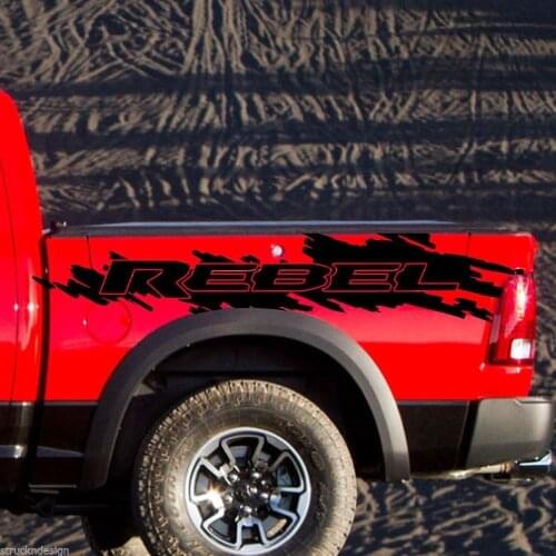 For 2xDodge Ram Rebel Splash Grunge Logo Truck Vinyl Decal Graphic Reflective Camo Car styling