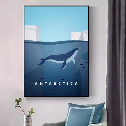 Home Decorative Canvas Antarctica Travel HD Prints Cartoon Shark Paintings Modular Pictures Wall Art Poster Artwork No Framed