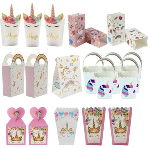 Unicorn Party Paper Popcorn Boxes Gift Box Candy Cookies Bags Birthday Party Decorations Kids Favor Gift Bags Baby Shower Supply