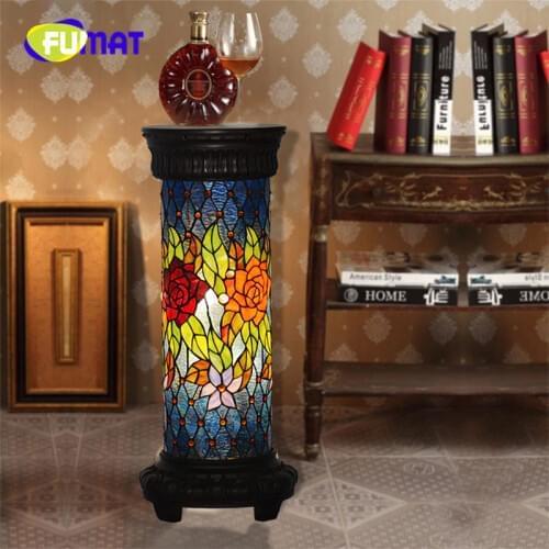 FUMAT Tiffany Roman Column Lamp Telephone Desk European Retro Rose Bedroom Living room Study room Decoration Floor Lamp