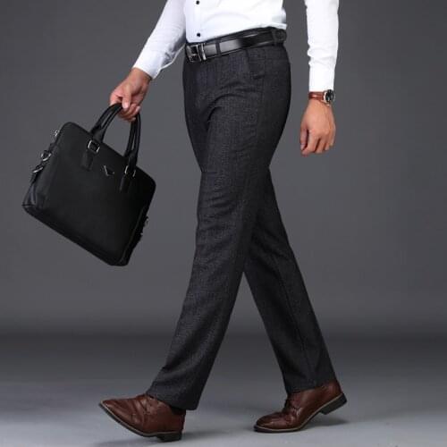 Plus Size 42 44 46 Classic Mens Suit Pants Business Casual Straight Loose Stretch Dress Pants Male Brand Trousers