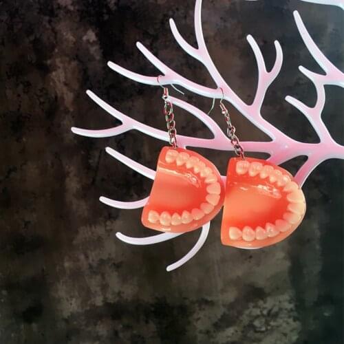 Cool Unique Funny 3D False Teeth Drop Earrings for Women Handmade Creative Denture Tooth Dangle Earring Resin Girl Crazy Jewelry
