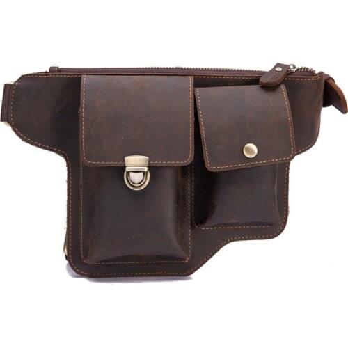 Crazy Horse Leather Waist Bag for Men Mini Sling Chest Pack Pouch Vintage Male Money Phone Belt Chest Bag Travel Card Coin Purse