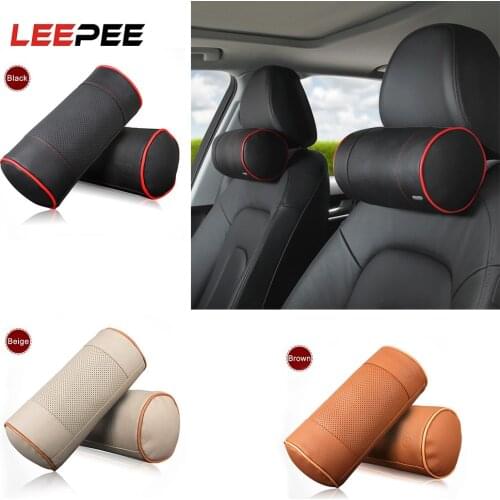 LEEPEE Breathable Car Headrest Leather Soft Head Neck Support Pillow Car Pillow Memory Foam Car Neck Pillow