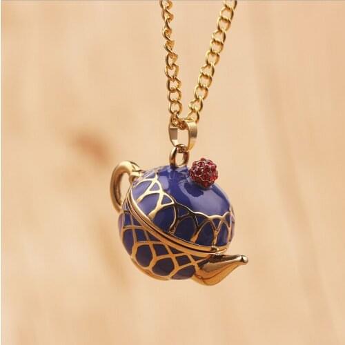 LeeSell Vintage Enamel Blue Teapot Necklace Set Can Open Tea Pot Cup Elegant Teapot Necklace Charm Creative Jewelry Women Gift