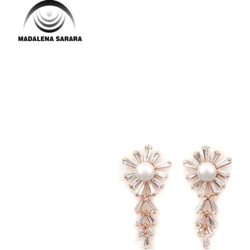 MADALENA SARARA AAA Cubic Zircon Inlaid Pave Setting Crystal High Polished Sterling Silver Earrings Flower Dangle Style