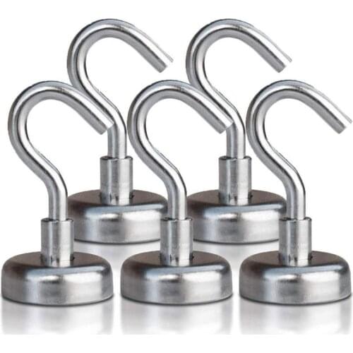 5pcs Steel Magnetic Hooks Powerful Hook Magnet Holder 10kg Suction Wall Hooks Holder Support Hardware Magnetic Holder