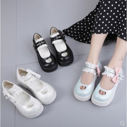 Lolita Japanese soft sister love hollow bowknot sweet lace princess college shoes kawaii shoes cosplay loli daily single shoes