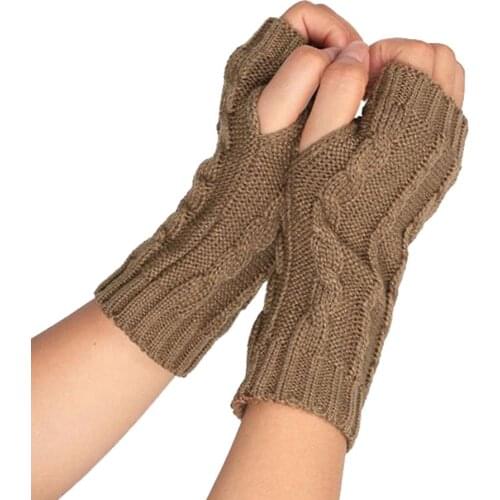 Fashion Women Solid Color Half Finger Thumb Hole Gloves Knitted Winter Wrist Arm Hand Warmer 8 Colors Faux Mittens