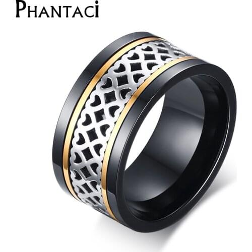 Fashion 12mm Hollow Love Stainless Steel Men Spinner Ring Punk Jewelry Brand Designer Ceramic Black Color Ring