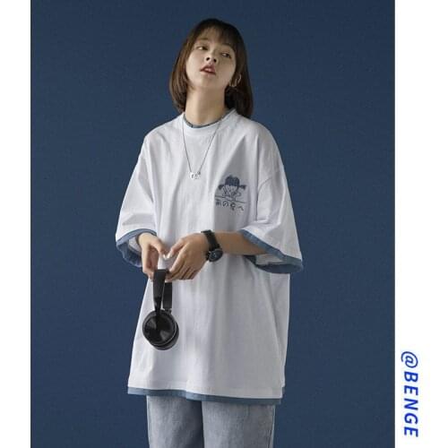 Couple Cute Cartoon Print T-shirt Womne Fashion Street Short Sleeved T-shirt Ladies 2021 New Summer Harajuku style Loose Tops