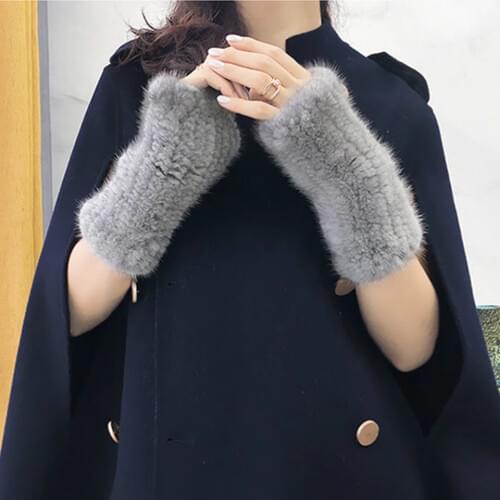 Women Real Mink Fur Gloves Girls Real Knitted Mink Fur Fingerless Gloves Winter Strong Elasticity Real Mink Fur Mittens G#02