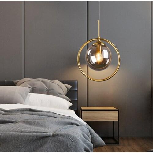 Pendant Light Kitchen Island Loft Modern Bedside Hanging Lamp Suspension Bedroom Magic Bean Gold Glass Ball Lighting Home Deco