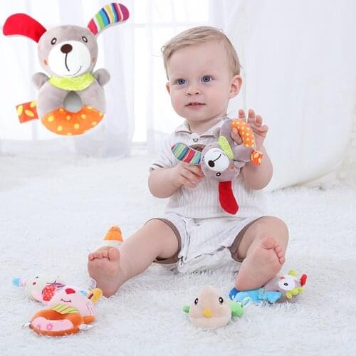 Baby Newborn Cute Puppy Owl Bee Rabbit Cartoon Animal Hand Rattle Ring Baby Plush Doll Toy Infant Handbell Toy Wholesale