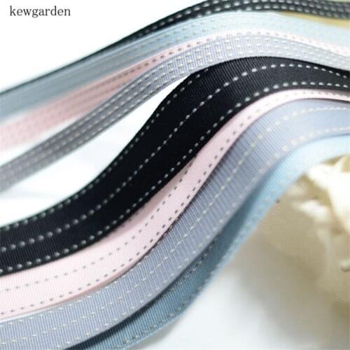 Kewgarden 3/8" 5/8" 1" Stripe Dotted Line Grosgrain Ribbons DIY Bowknot Satin Ribbon Handmade Tape Accessories Riband 20 Yards