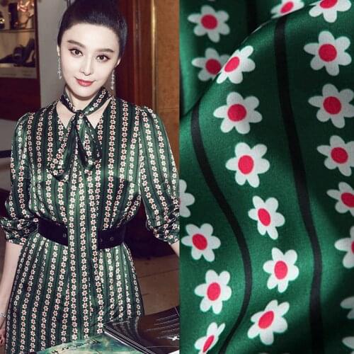 Early autumn star with the vertical strip dark green small flower printed fabric polyester fabric for dress shirt wholesale