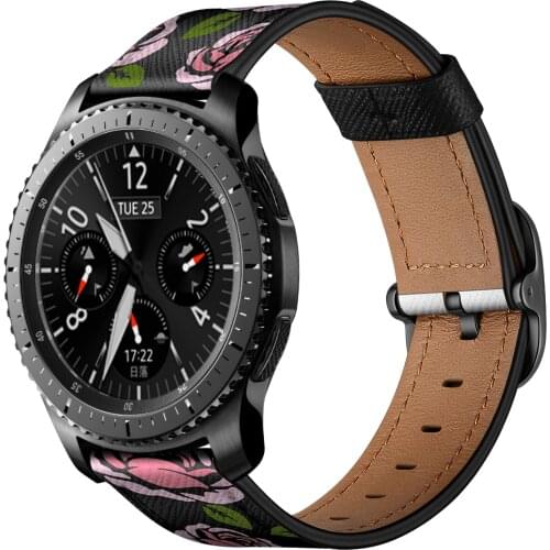 Printing Leather Watch Band Strap for Samsung Galaxy Watch 46mm Smart Watch Wristband and Traditional Watch Bracelet Replacement