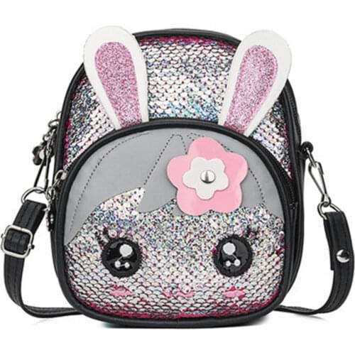 Kids Girls Glitter Sequins Backpack Cute Rabbit Ears Crossbody Shoulder Bag Gift New