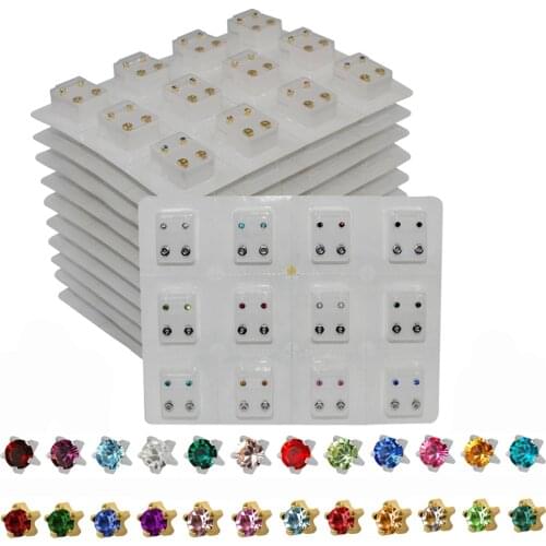 Sterilezed Card Surgical Steel Regular Size CZ Birthstone Earrings studs 24K Gold Plating Crystal Ear Tragus Cartilage Piercing