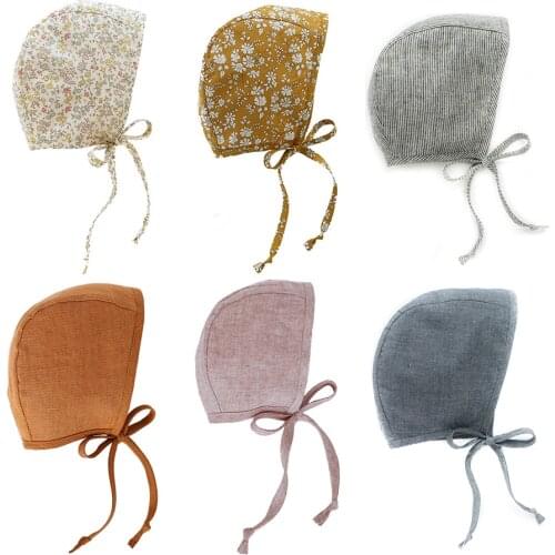 Newborn Baby Hat Floral Vintage Aviator Photography Linen Strap Cotton Beanie Boys Girls Props Cap Kids Bonnet Childrens hat