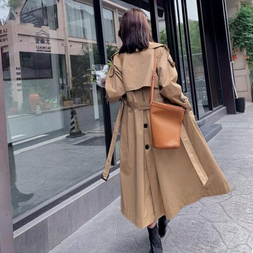 Turn-down Collar Khaki Trench Coat Womens Mid-length 2020 Spring Autumn New Korean Loose Casual Windbreaker Spring Coats R330