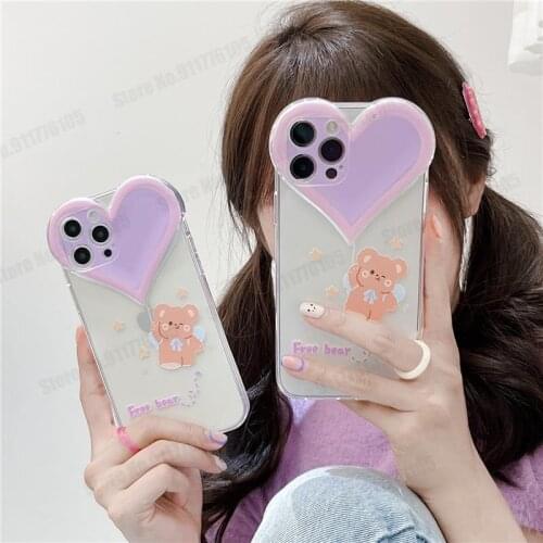 3D Cartoon Love Heart Lens Protective Back Cover for iPhone 11 12 Pro Max XR XS Max 7 8 Plus SE 2020 Clear Transparent Soft Case
