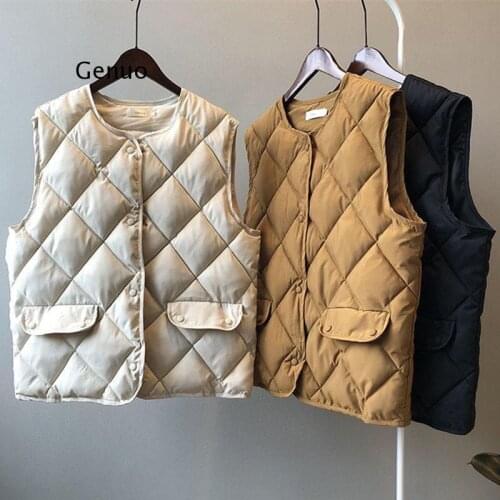 Winter Casual Women Puffy Parka Vest Sleeveless Womens New Korean Loose Cotton Jacket Vest Diamond Cotton Coat