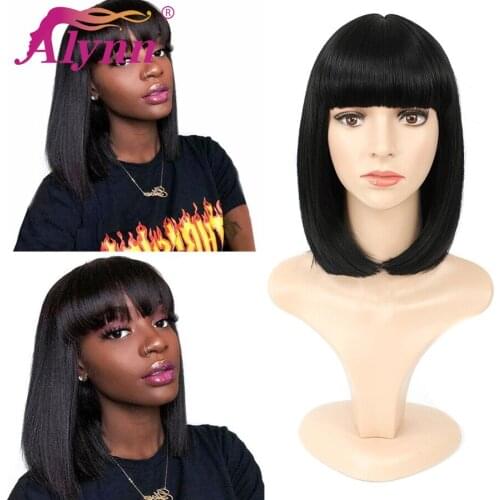 Alynn Short Straight Hair Synthetic Bob Wig With Bangs Natural Black Wigs For Women Daily Party Use Cosplay Wig Heat Resistant