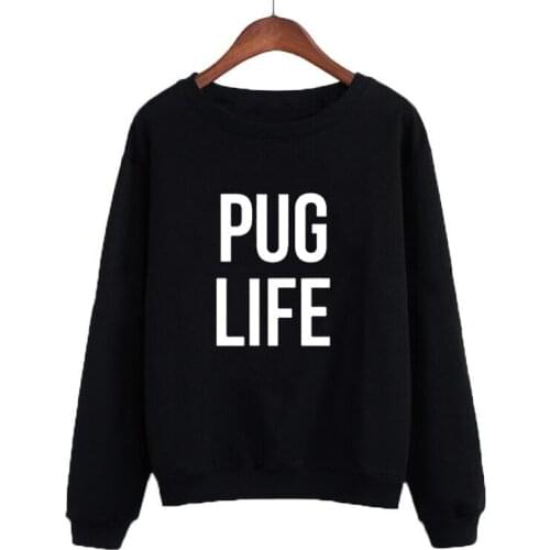 Women Sweatshirt Black White Crewneck Hoodies Long Sleeve Pullover Moletom Tumblr Sweatshirt Pug Life Harajuku Top