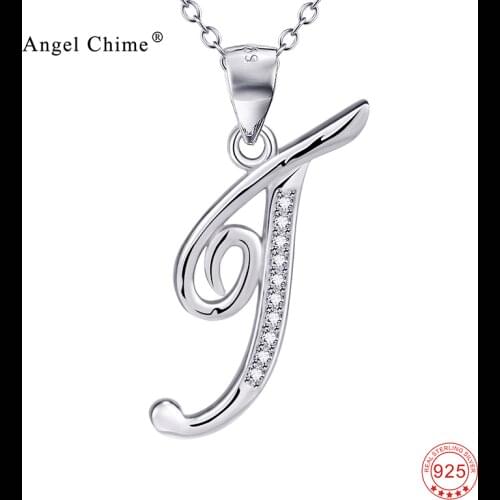 Fashion 26 Initial Letters T-Z 925 Sterling Silver Pendant Choker Necklaces Fashion Alphabet Charm Statement Necklace For Women