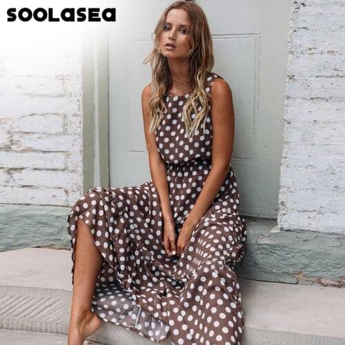 BOHO SOOLASEA 2020 Polka Dot Maxi Dress O Neck Tunic Dress Beach Summer Sundress Casual Vestidos Loose Vintage Long Dress Female