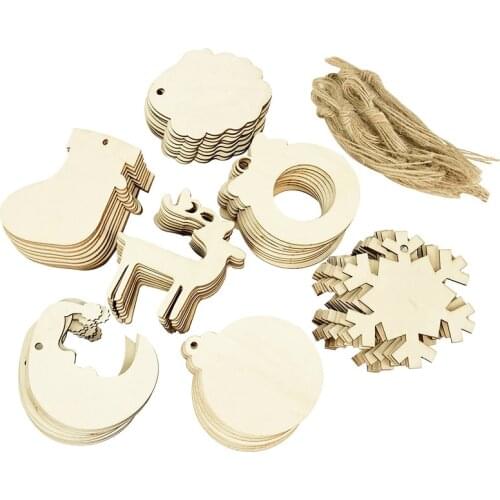 10pcs Unfinished Christmas Ball Elk Santa Claus Snowflake Shape Wood Slice Christmas Decoration Kids DIY Paiting Wooden Chips