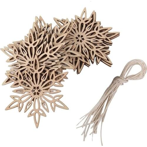 10pcs Christmas Wooden Snowflake Pendant Decoration Embellishments with String Unfinished Wood Disc